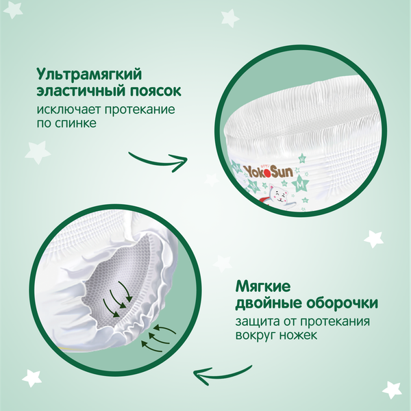 Изображение товара Подгузники-трусики детские YokoSun Premium M 6-10кг (56шт)