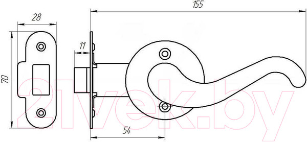 Изображение товара Защелка врезная Зенит ЗЩ2.02 (медь)