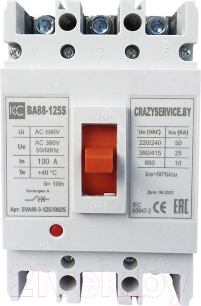 Изображение товара Выключатель автоматический КС ВА 88-125S 50А 3P 25кА / SVA88-3-1255025