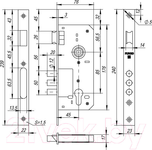Изображение товара Замок врезной ДДФ DD900/C-45.85.3MR (900 3MR/CP W/B) CP (хром)