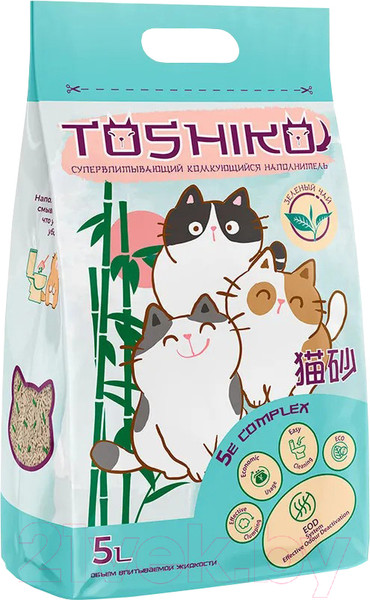 Изображение товара Наполнитель для туалета Toshiko Зеленый чай комкующийся (1.9кг/5л)