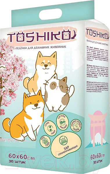 Изображение товара Одноразовая пеленка для животных Toshiko С ароматом сакуры 60x60см (30шт)