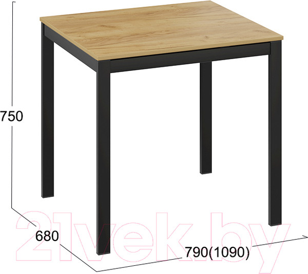 Изображение товара Обеденный стол ТриЯ Слайд тип 1 раздвижной (черный муар/дуб крафт золотой)