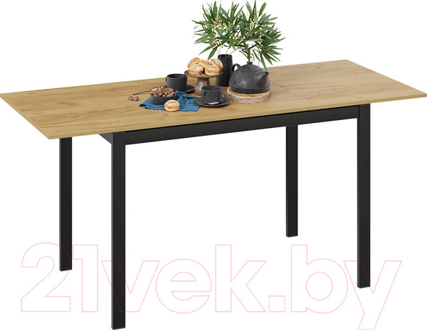 Изображение товара Обеденный стол ТриЯ Слайд тип 2 раздвижной (черный муар/дуб крафт золотой)
