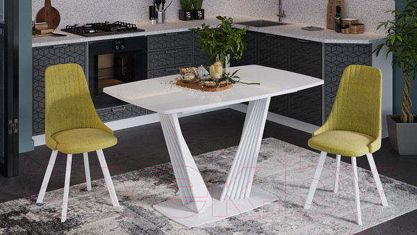 Изображение товара Обеденный стол ТриЯ Фабио тип 1 раздвижной (белый матовый/стекло глянцевое белое)