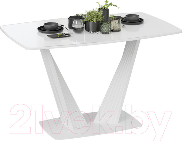 Изображение товара Обеденный стол ТриЯ Фабио тип 1 раздвижной (белый матовый/стекло глянцевое белое)
