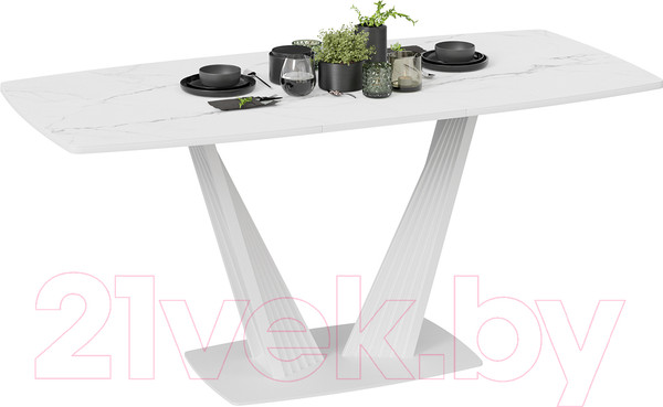Изображение товара Обеденный стол ТриЯ Фабио тип 1 раздвижной (белый матовый/стекло матовое белый мрамор)