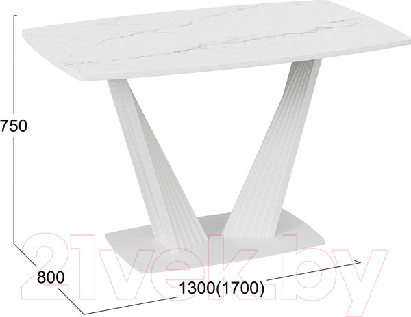 Изображение товара Обеденный стол ТриЯ Фабио тип 1 раздвижной (белый матовый/стекло матовое белый мрамор)