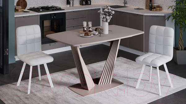 Изображение товара Обеденный стол ТриЯ Фабио тип 1 раздвижной (капучино матовый/стекло матовое капучино)