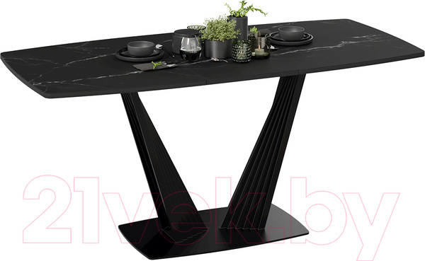 Изображение товара Обеденный стол ТриЯ Фабио тип 1 раздвижной (черный муар/стекло матовое черный мрамор)