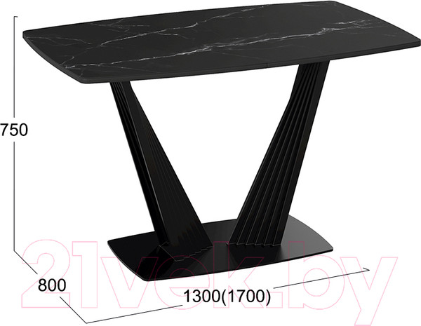 Изображение товара Обеденный стол ТриЯ Фабио тип 1 раздвижной (черный муар/стекло матовое черный мрамор)