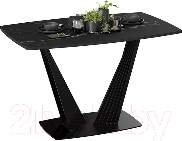 Изображение товара Обеденный стол ТриЯ Фабио тип 1 раздвижной (черный муар/стекло матовое черный мрамор)