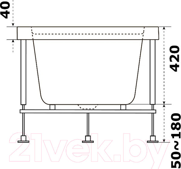 Изображение товара Ванна акриловая BAS Аякс 160x70 (с каркасом)