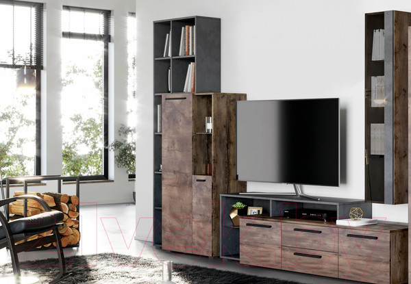 Изображение товара Стеллаж Мебельград Глазго с тумбой 2дв 590x275x2005 (металл бруклин)