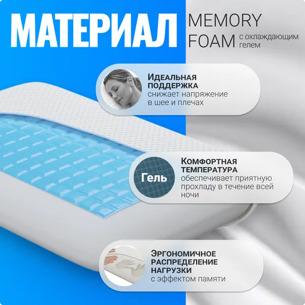 Изображение товара Ортопедическая подушка Mio Tesoro Premium Less Classic Gel 50х32x10 (бабл белый)