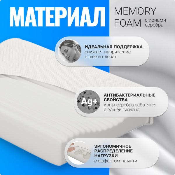 Изображение товара Ортопедическая подушка Mio Tesoro Premium Ribbet 55х35х10/8 (бабл белый)