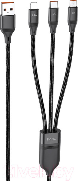 Изображение товара Кабель Hoco U104 3в1 Lightning + Micro + Type-C (1.2м, черный)