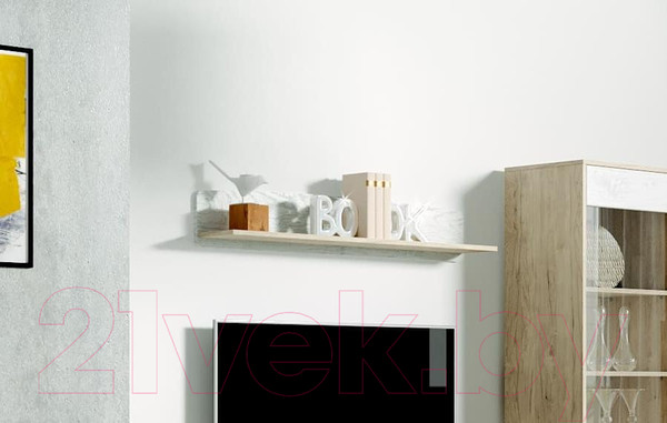 Изображение товара Полка Мебельград Калгари (дуб натуральный светлый/белый матовый)