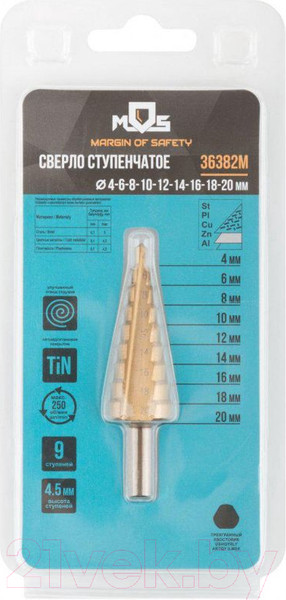 Изображение товара Сверло MOS HSS ступенчатое 4-20мм / 36382М