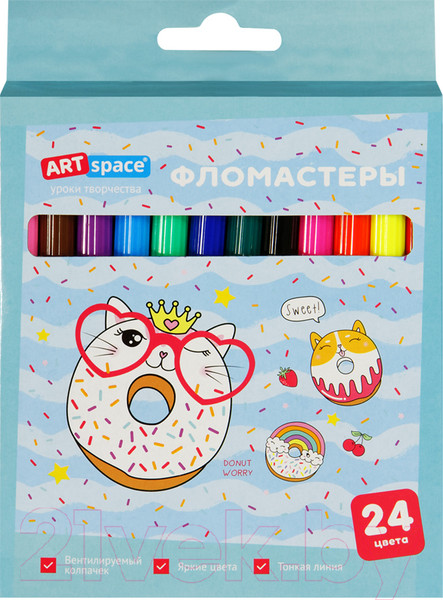 Изображение товара Фломастеры ArtSpace Кот-сластена / WP24_27022 (24цв)