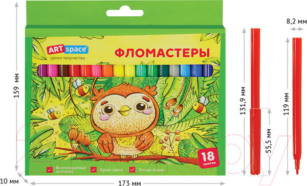 Изображение товара Фломастеры ArtSpace Милые зверушки / WP18_26926 (18цв)