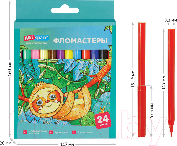 Изображение товара Фломастеры ArtSpace Милые зверушки / WP24_26940 (24цв)