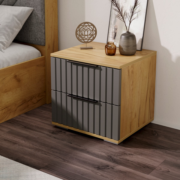 Изображение товара Прикроватная тумба ТриЯ Хилтон (дуб крафт золотой/графит матовый)