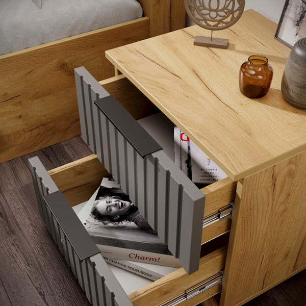 Изображение товара Прикроватная тумба ТриЯ Хилтон (дуб крафт золотой/графит матовый)