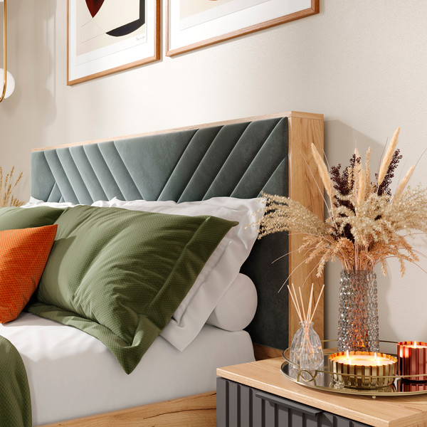 Изображение товара Двуспальная кровать ТриЯ Хилтон универсальная тип 1 с ПМ 160x200 (дуб крафт золотой/велюр серый)