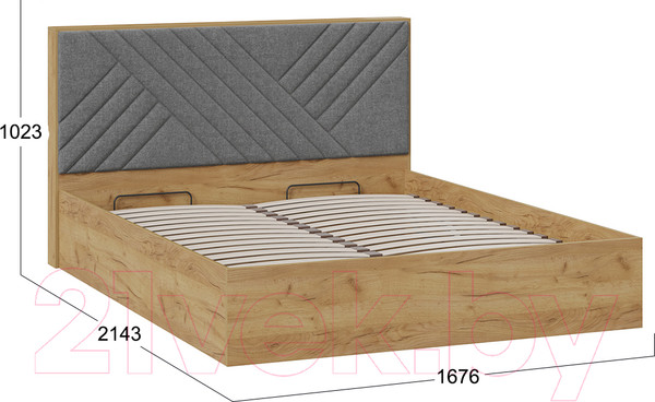 Изображение товара Двуспальная кровать ТриЯ Хилтон универсальная тип 1 с ПМ 160x200 (дуб крафт золотой/велюр серый)