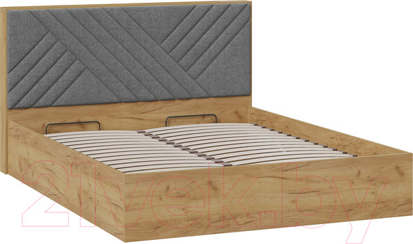 Изображение товара Двуспальная кровать ТриЯ Хилтон универсальная тип 1 с ПМ 160x200 (дуб крафт золотой/велюр серый)