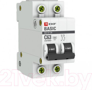 Изображение товара Выключатель автоматический EKF ВА 47-29 2P 63А (С) 4.5кА / mcb4729-2-63C