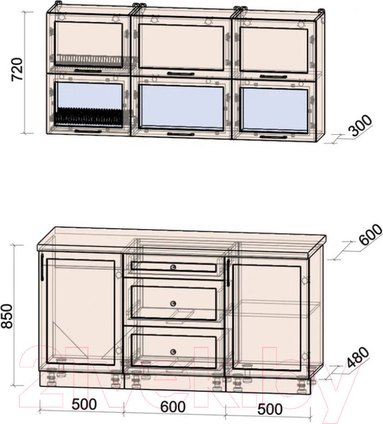 Изображение товара Кухонный гарнитур Интерлиния Тренд 1.6Б (белый/белый/кастилло темный)