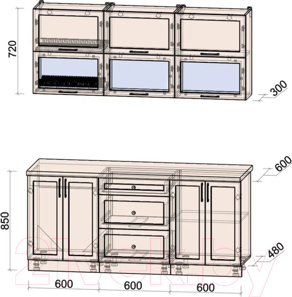 Изображение товара Кухонный гарнитур Интерлиния Тренд 1.8Б (океан/океан/дуб бунратти)