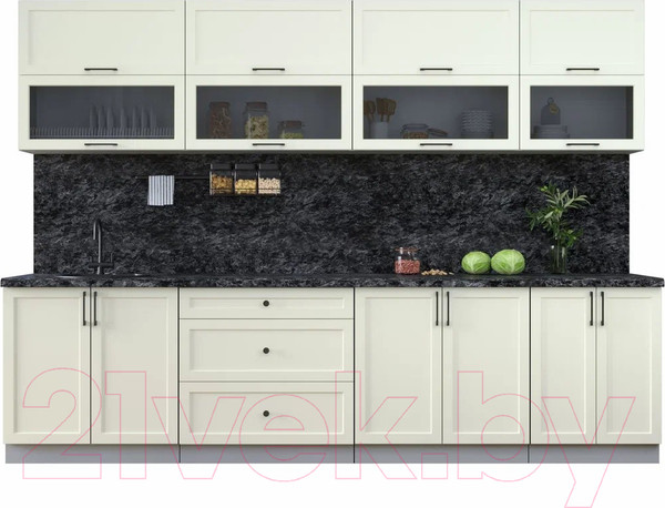 Изображение товара Кухонный гарнитур Интерлиния Тренд 3.0Б (белый/белый/кастилло темный)
