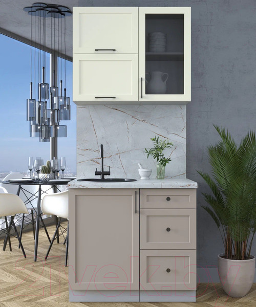 Изображение товара Кухонный гарнитур Интерлиния Тренд 0.9Б (луна/белый/серый каспий)