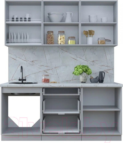 Изображение товара Кухонный гарнитур Интерлиния Тренд 1.8Б (луна/белый/серый каспий)