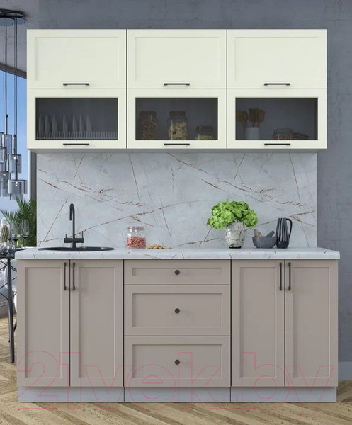 Изображение товара Кухонный гарнитур Интерлиния Тренд 1.8Б (луна/белый/серый каспий)