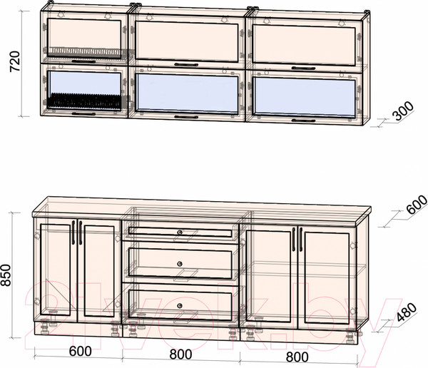 Изображение товара Кухонный гарнитур Интерлиния Тренд 2.2Б (белый/белый/кастилло темный)