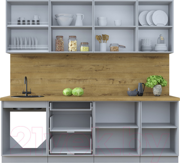 Изображение товара Кухонный гарнитур Интерлиния Тренд 2.3Б (луна/белый/серый каспий)