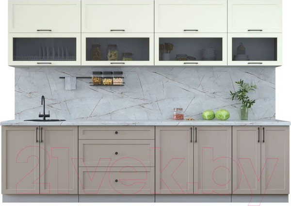 Изображение товара Кухонный гарнитур Интерлиния Тренд 3.0Б (луна/белый/серый каспий)