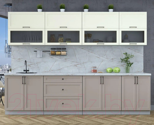 Изображение товара Кухонный гарнитур Интерлиния Тренд 3.0Б (луна/белый/серый каспий)