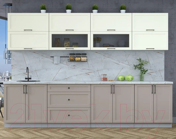 Изображение товара Кухонный гарнитур Интерлиния Тренд 3.1Б (луна/белый/серый каспий)