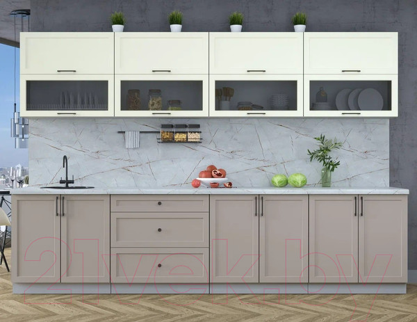 Изображение товара Кухонный гарнитур Интерлиния Тренд 3.2Б (луна/белый/серый каспий)