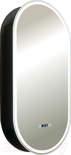 Изображение товара Шкаф с зеркалом для ванной Silver Mirrors Soho-Black 500x1000 / LED-00002612 (с часам, подогревом)