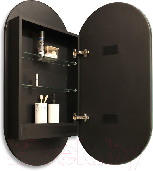 Изображение товара Шкаф с зеркалом для ванной Silver Mirrors Soho-Black 500x1000 / LED-00002612 (с часам, подогревом)