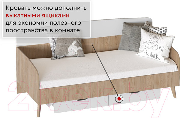 Изображение товара Ящик под кровать Мебельград Калгари выкатной 780x676x168 (дуб натуральный светлый/белый матовый)