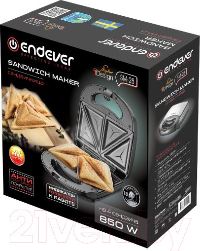 Изображение товара Сэндвичница Endever Skyline SM-28 (черный/сталь)