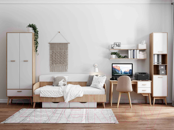 Изображение товара Кровать-тахта Мебельград Калгари 90x200 (дуб натуральный светлый/белый матовый)