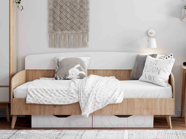 Изображение товара Кровать-тахта Мебельград Калгари 90x200 (дуб натуральный светлый/белый матовый)